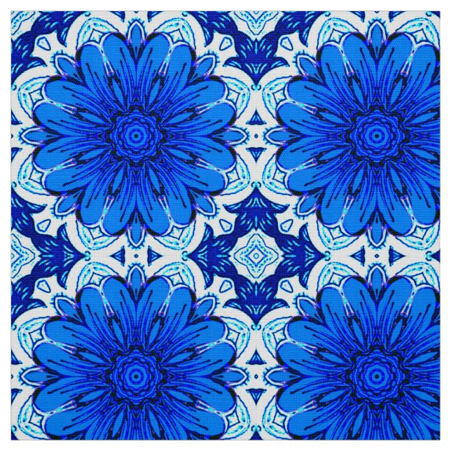 Tecido Padrão Geométrico da Flor no Azul Cobalto e no Mar (Modelo)