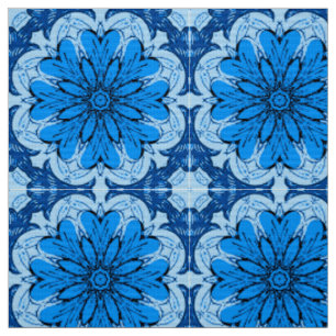 Tecido Padrão Geométrico da Flor no Ceruliano e Azul Clar