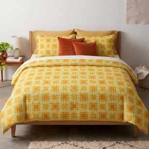 Tecido Padrão Geométrico de Arte Pares Amarelo e Laranja
