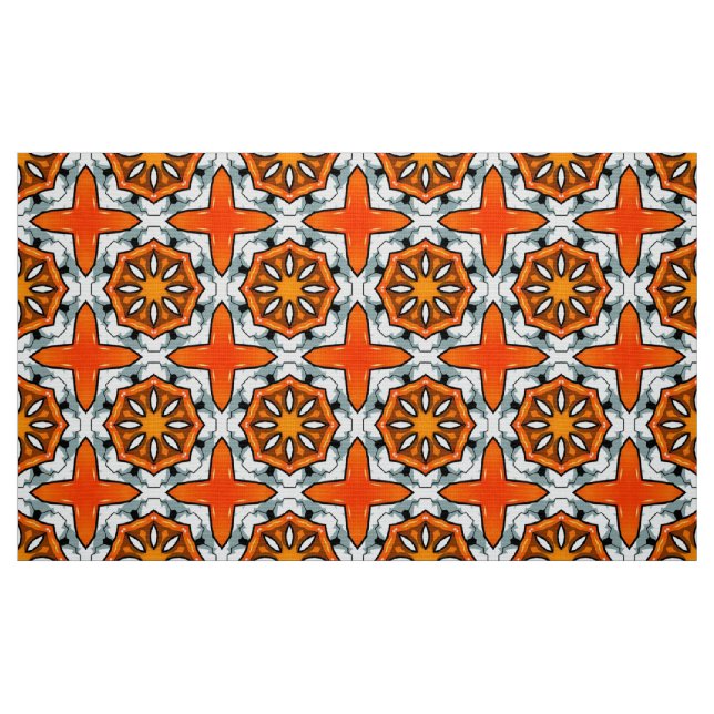 Tecido Padrão geométrico de estrela laranja e cinza (Fat Quarter)