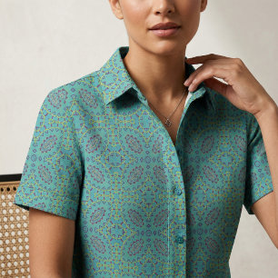 Tecido Padrão Geométrico Decorativo Elegante na moda Teal