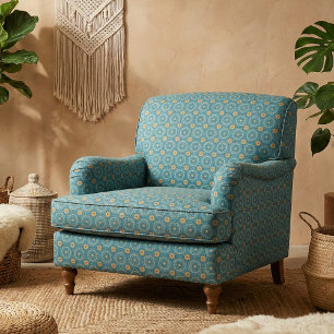 Tecido Padrão Geométrico do Boho Elegante Azul e Amarelo