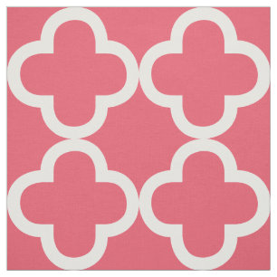 Tecido Padrão Geométrico Do Quatrefoil Vermelho Branco E 