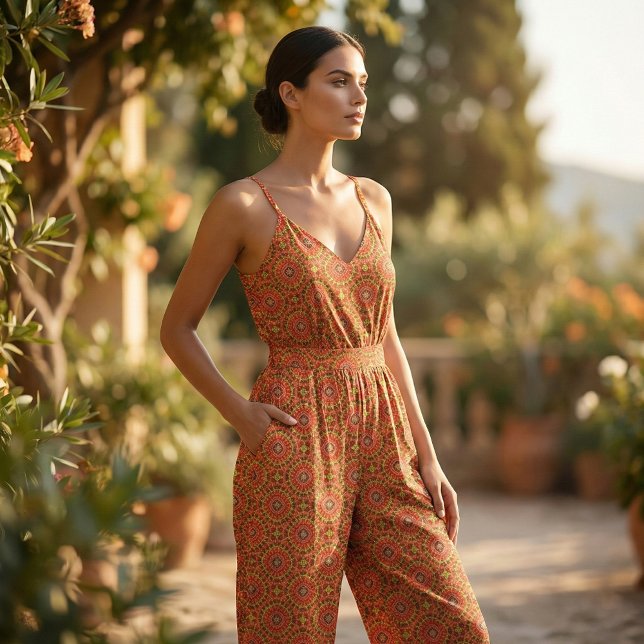 Tecido Padrão Geométrico do Red & Orange Oriental Boho (Criador carregado)