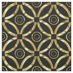 Tecido Padrão Geométrico Dourado e Preto Moderno