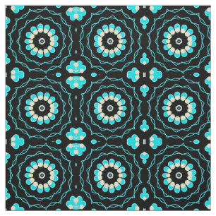 Tecido Padrão Geométrico Floral Turquesa e Black Trendy