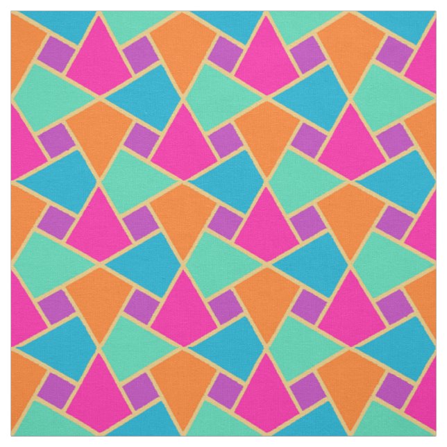 Tecido Padrão Geométrico Islâmico Rosa Azul Verde Laranja (Modelo)