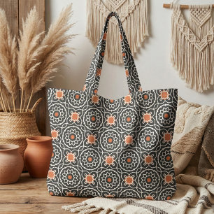 Tecido Padrão Geométrico Laranja Branco Negro de Marrocos