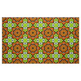 Tecido Padrão geométrico laranja, verde e preto