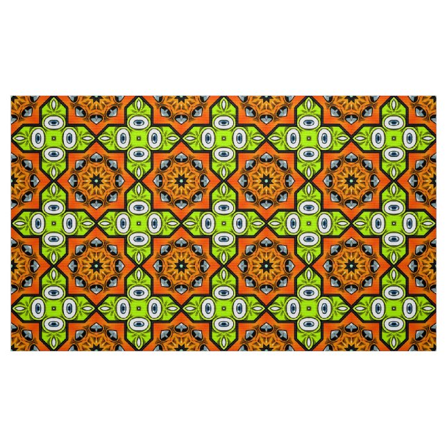 Tecido Padrão geométrico laranja, verde e preto (Fat Quarter)