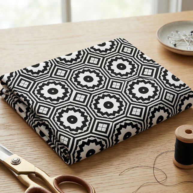 Tecido Padrão Geométrico Marroquino Preto e Branco Modern (Criador carregado)