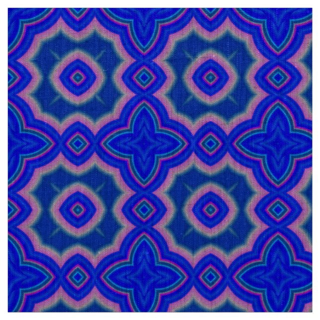 Tecido Padrão geométrico marroquino rosa e azul (Amostra)