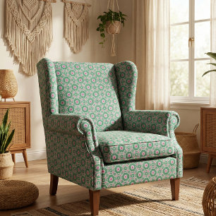 Tecido Padrão geométrico marroquino verde branco e cor-de