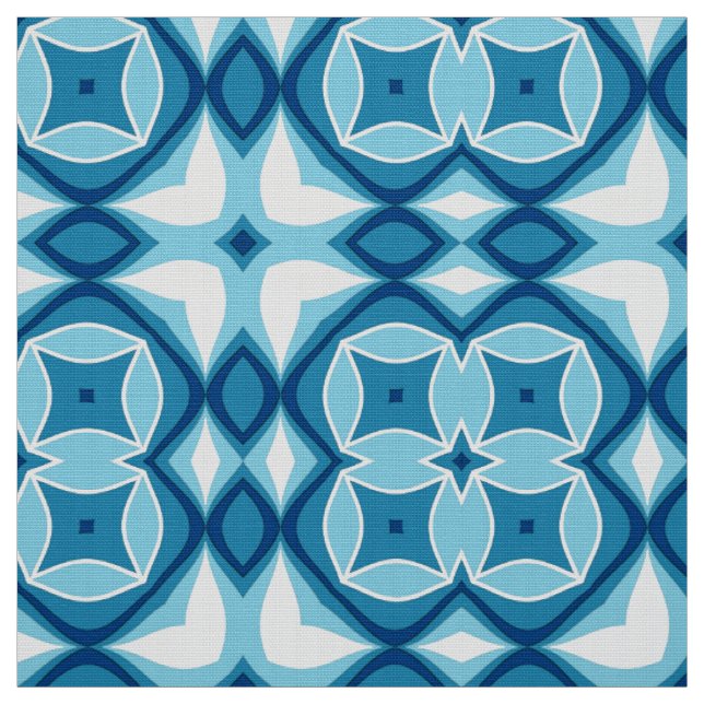 Tecido Padrão Geométrico Moderno do Azulejo Denim Azul e  (Modelo)