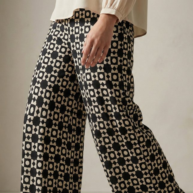 Tecido Padrão Geométrico na moda Black & Beige (Criador carregado)