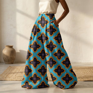 Tecido Padrão Geométrico Na moda Turquesa Laranja e Preto