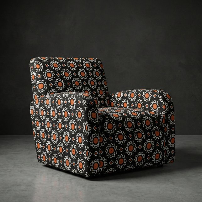 Tecido Padrão Geométrico Ornamental Laranja Preto Branco (Criador carregado)