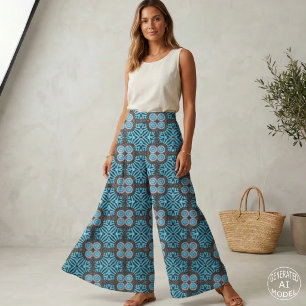 Tecido Padrão Geométrico Trendy Chic Black e Turquoise
