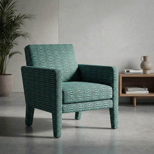 Tecido Padrão Geométrico Trendy Teal & Black Op Art (Criador carregado)
