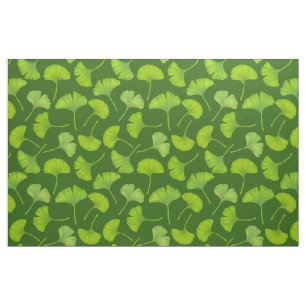 Tecido Padrão Ginkgo em verde escuro