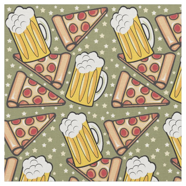 Tecido Padrão gráfico de cerveja e pizza v3 (Detalhe)