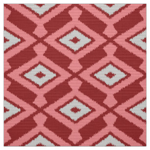 Tecido Padrão Ikat - Borgonha, Cinza e coral