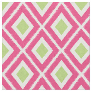 Tecido Padrão Ikat Rosa Moderno e Verde limão