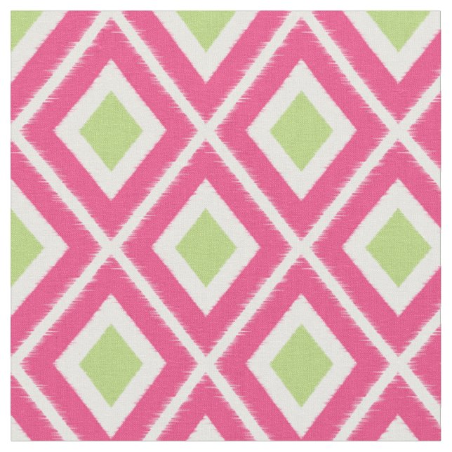 Tecido Padrão Ikat Rosa Moderno e Verde limão (Detalhe)