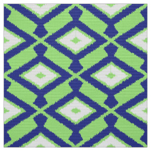 Tecido Padrão Ikat - Verde, Azul Indigo e Branco