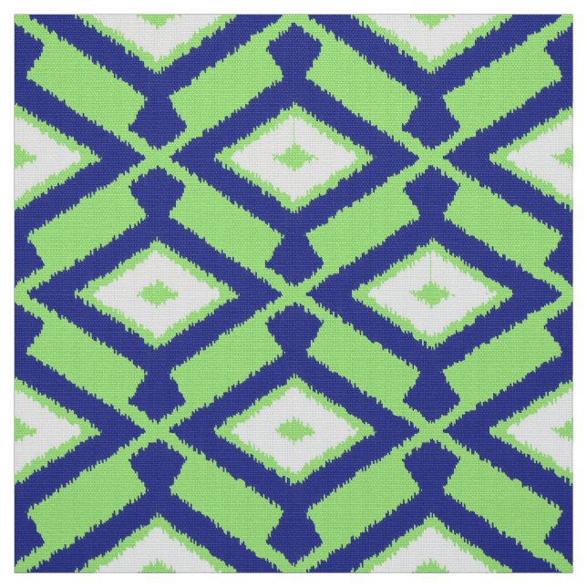 Tecido Padrão Ikat - Verde, Azul Indigo e Branco (Modelo)
