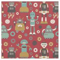 Padrão Ilustrado de Robôs Retro Diversos (Vermelho