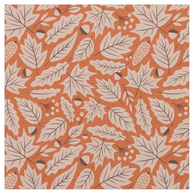 Tecido Padrão Laranja Fall Folhas & Acorns (Detalhe)