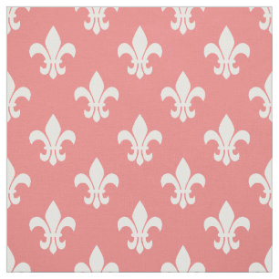 Tecido Padrão LIght Coral, Fleur De Lis Branco