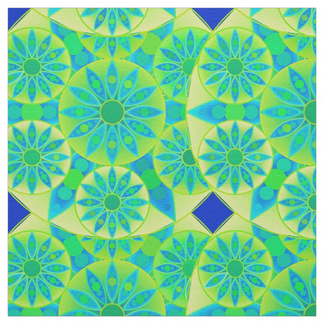 Tecido Padrão Mandala, turquesa, azul, verde limão (Modelo)