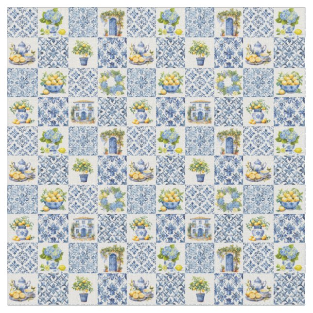 Tecido Padrão mediterrânico de limão de Verão (Detalhe)