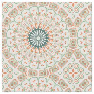 Tecido Padrão Moderno de Mandala Laranja e Verde