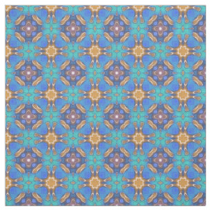 Tecido Padrão Mosaico Azul Turquesa Ochre Retro Nouveau