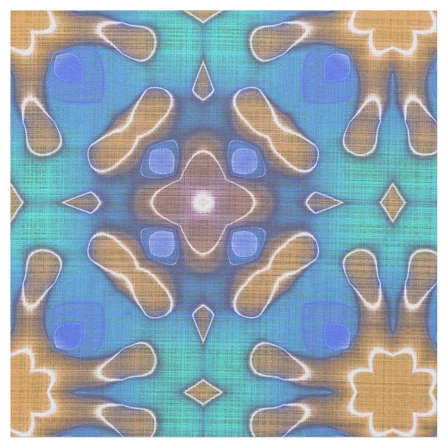 Tecido Padrão Mosaico Azul Turquesa Ochre Retro Nouveau (Detalhe)