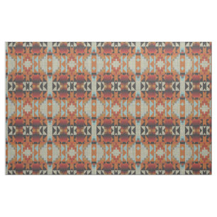 Tecido Padrão Mosaico Azul Vermelho Laranja Azul Tribal