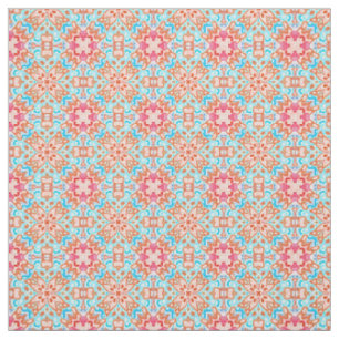 Tecido Padrão Mosaico Chic Retro Laranja Turquesa Rosa