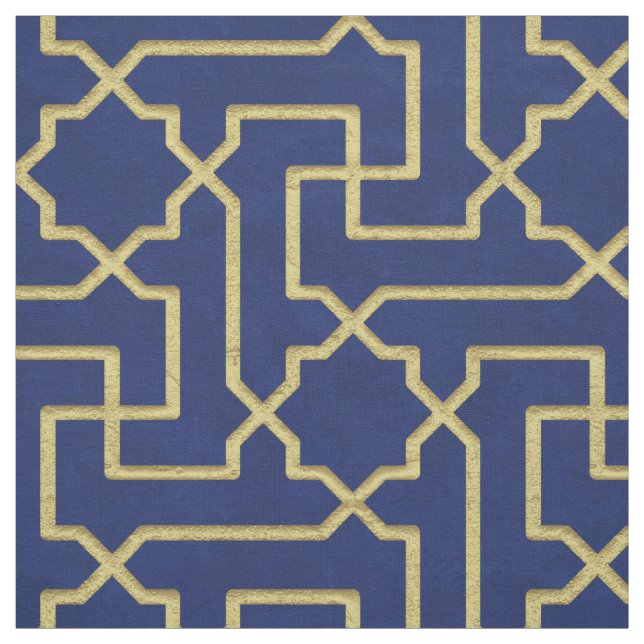 Tecido Padrão Mosaico Dourado do marinho Azul e Faux (Modelo)