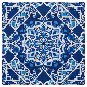 Tecido Padrão mosaico em Indigo e Cobalto Azul