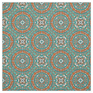 Tecido Padrão Mosaico Étnico Laranja Turquesa Moderno