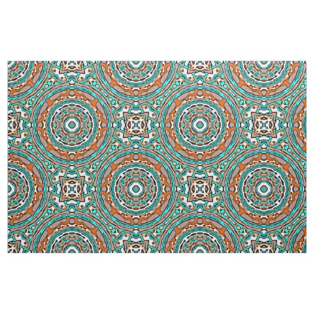 Tecido Padrão Mosaico Étnico Moderno Turquesa Laranja (Fat Quarter)