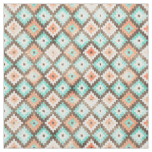 Tecido Padrão Mosaico Kilim étnico moderno em aquarela