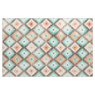 Tecido Padrão Mosaico Kilim Étnico Moderno em Aquarela