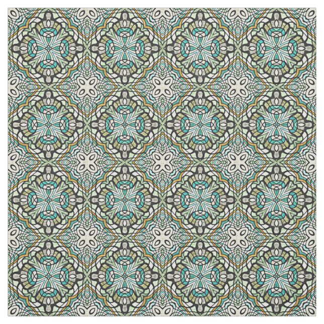 Tecido Padrão Mosaico Morcano Turquesa Verde da Casa da M (Modelo)