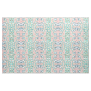 Tecido Padrão Mosaico Retro Nouveau Verde Azul Rosa Menta