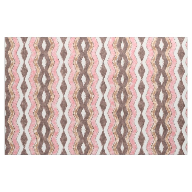 Tecido Padrão Mosaico Rosa Castanho Ikat Zigzag (Fat Quarter)