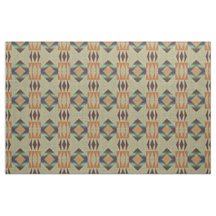 Tecido Padrão Mosaico Tribal Laranja-Azul Turquesa